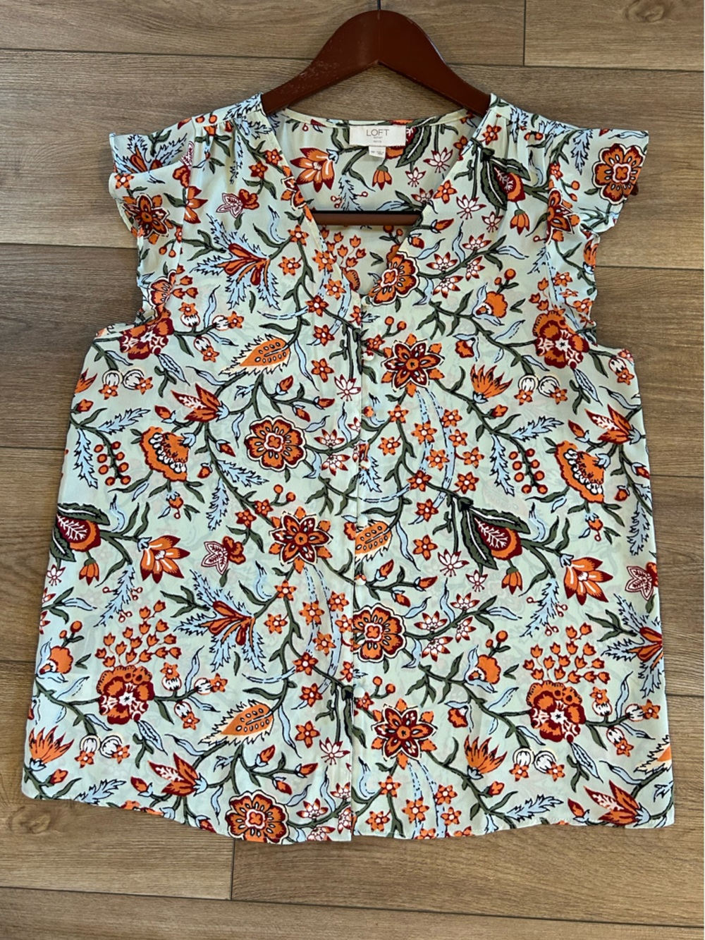 LOFT Outlet Petite Sage Floral Short Sleeve Blouse Top MP